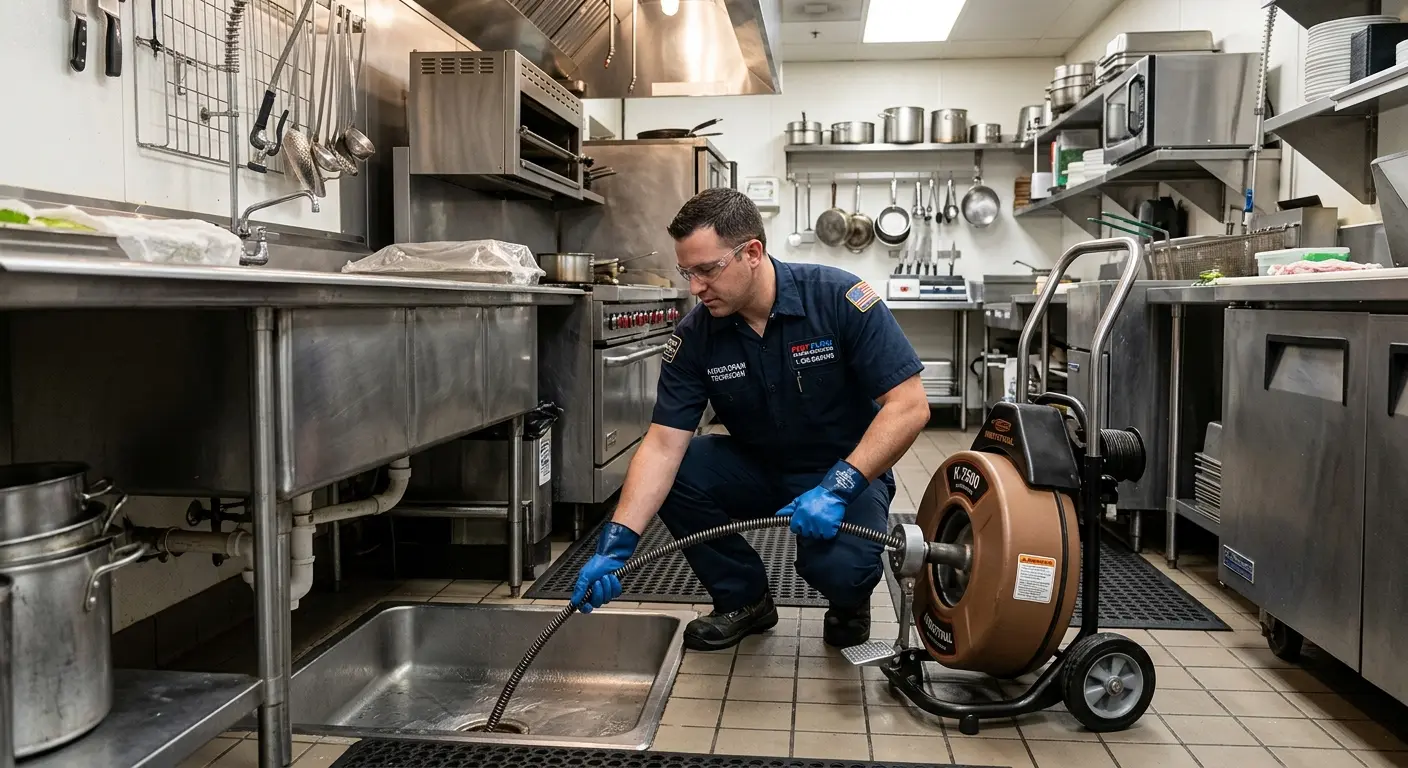 Commercial drain cleaning service in a restaurant kitchen in Rolling Meadows