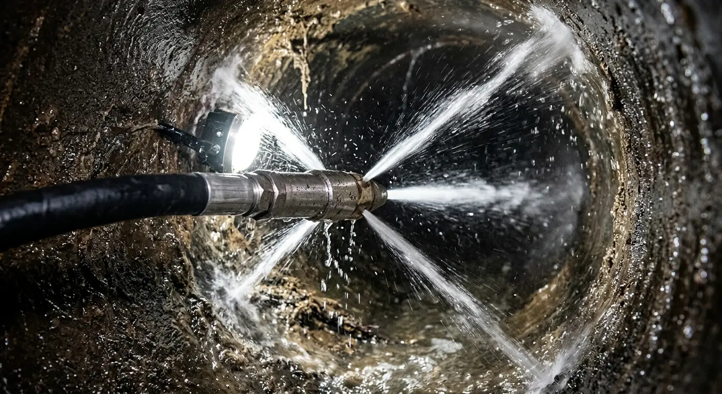 High-pressure hydro jetting nozzle cleaning sewer pipe for Sewer Cleanout in Rolling Meadows